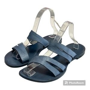 POPOL VUH Mexico handcrafted painted leather blue sandals for women
